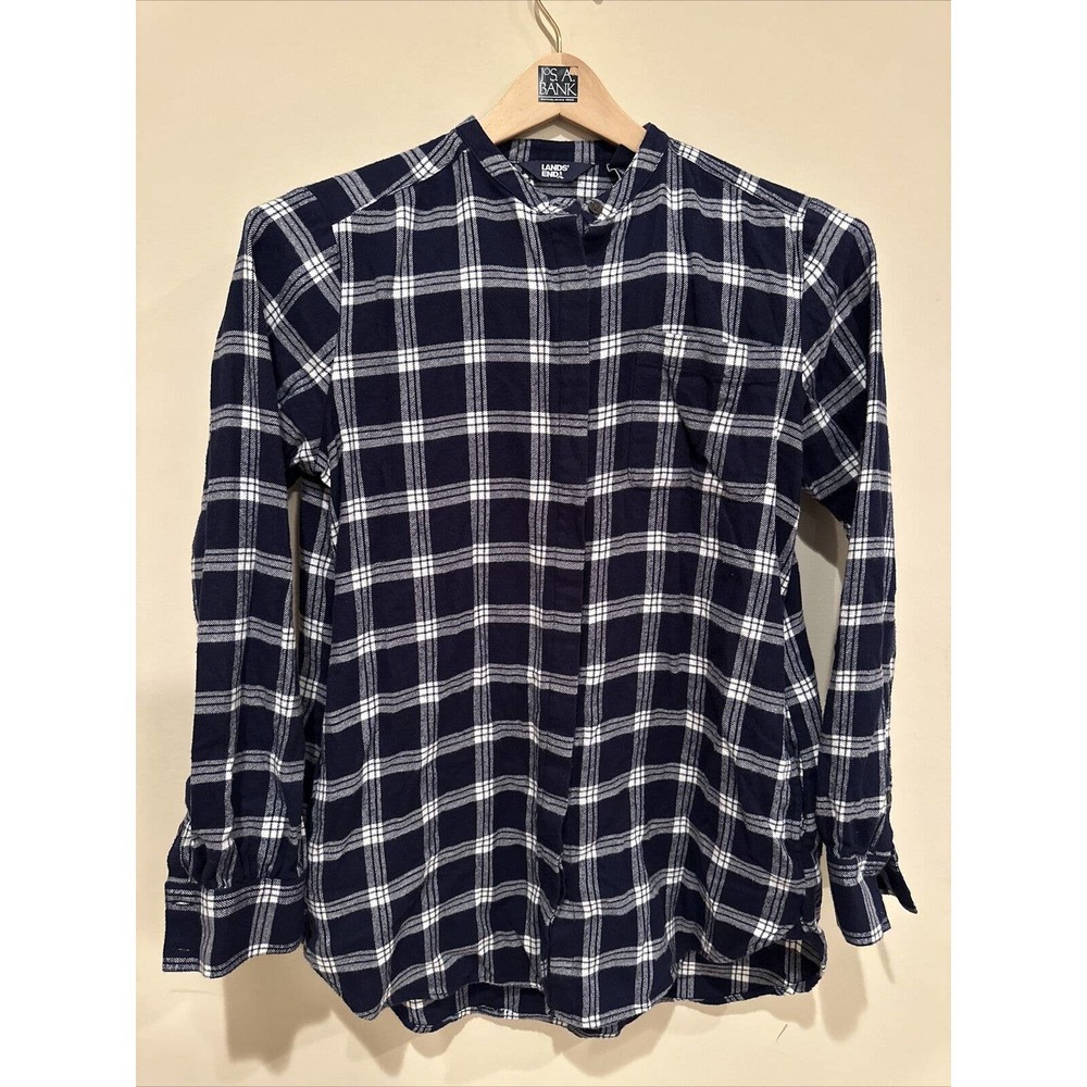 Lands' End Women's Blue/White‎ Plaid Flannel A-Line Tunic Shirt Top Size M/T